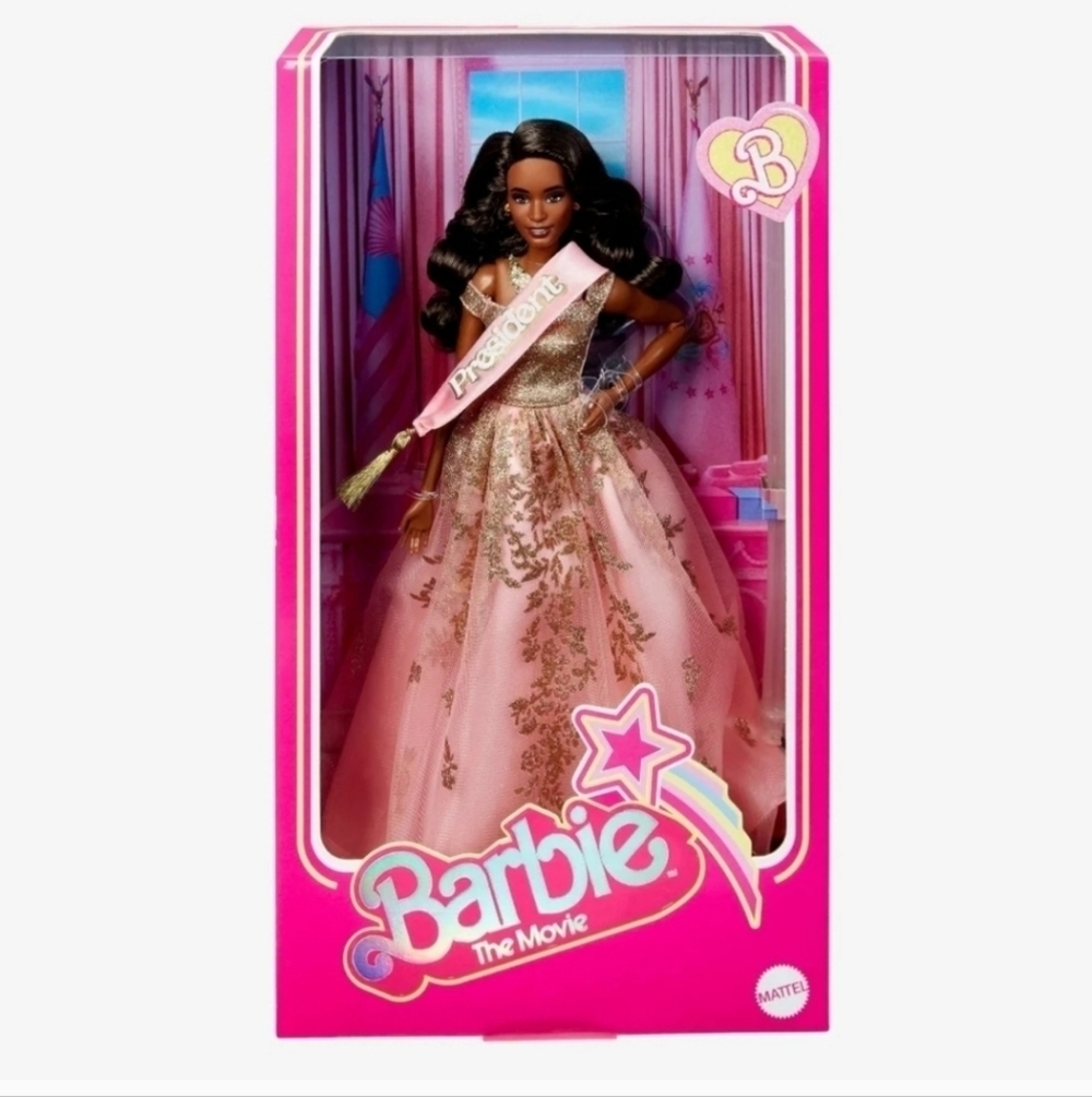 NRFB Mattel, Barbie The Movie President Shimmery Pink Gold Dress Sash, NIB, NWT